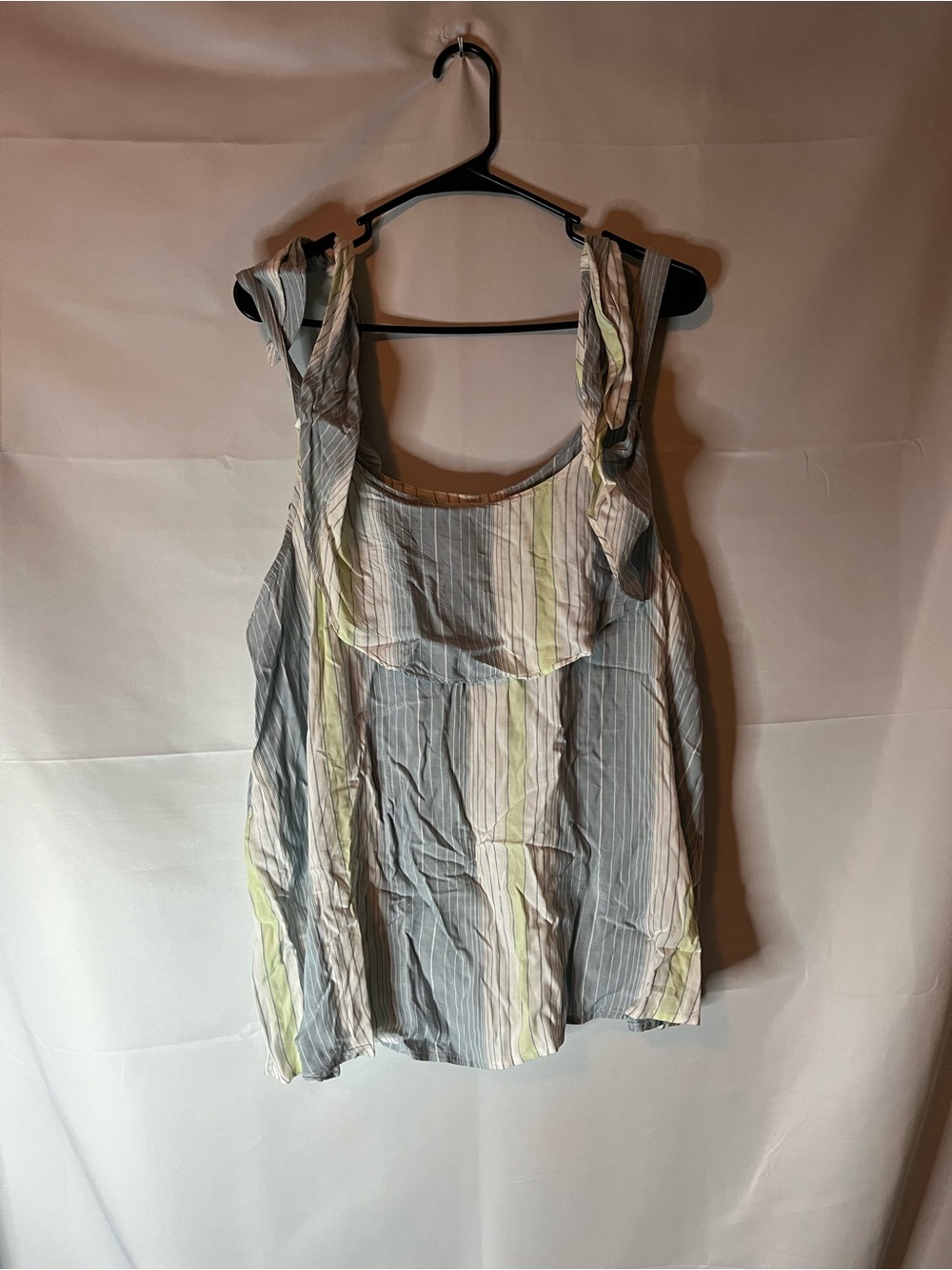 Maurices Blue, Cream & Light Green Striped Ruffle Cold Shoulder Tank
